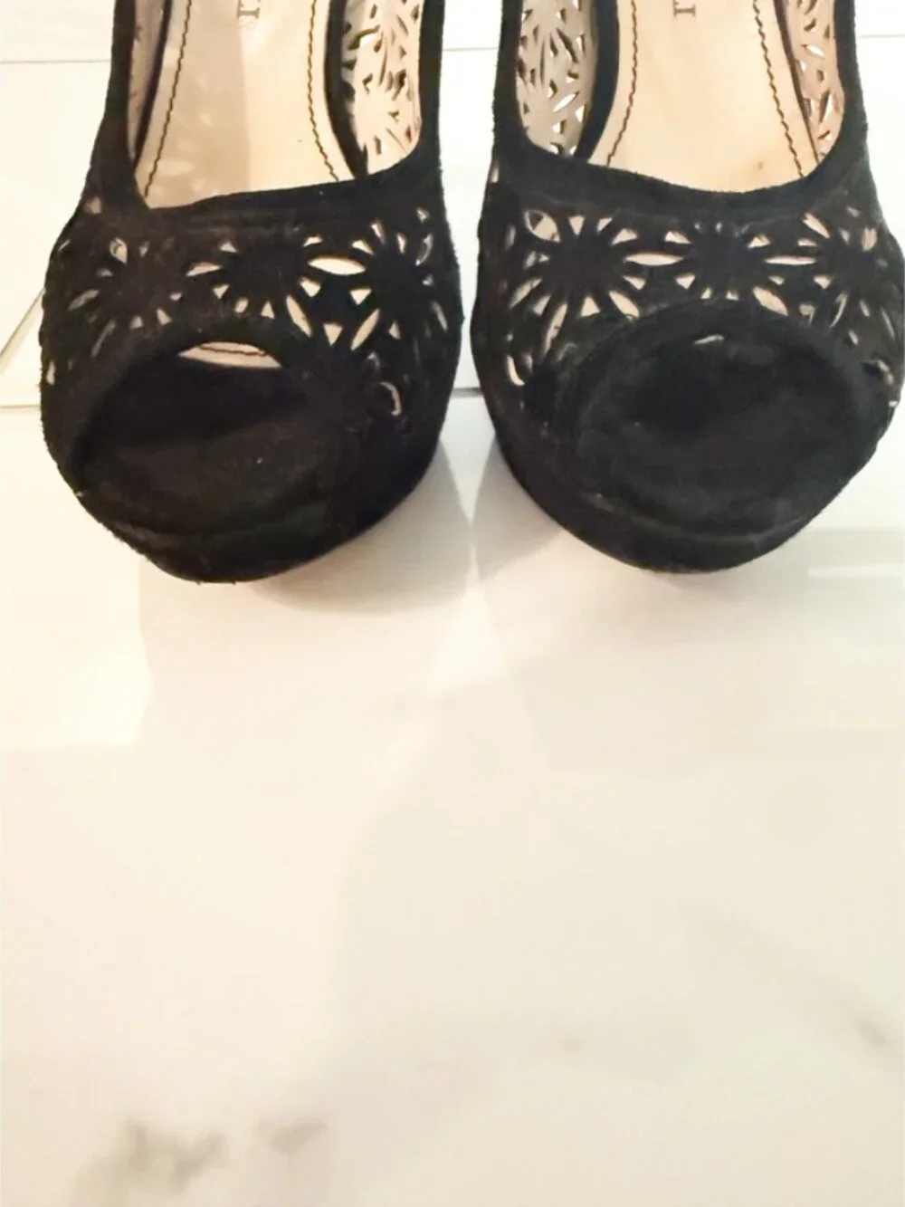 Gastone Lucioli Collette Slingbacks Suede Black Peep Toe Heels 8.5